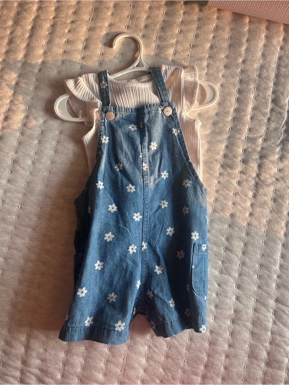 Little Me Blue Denim Daisy Shortalls NWOT